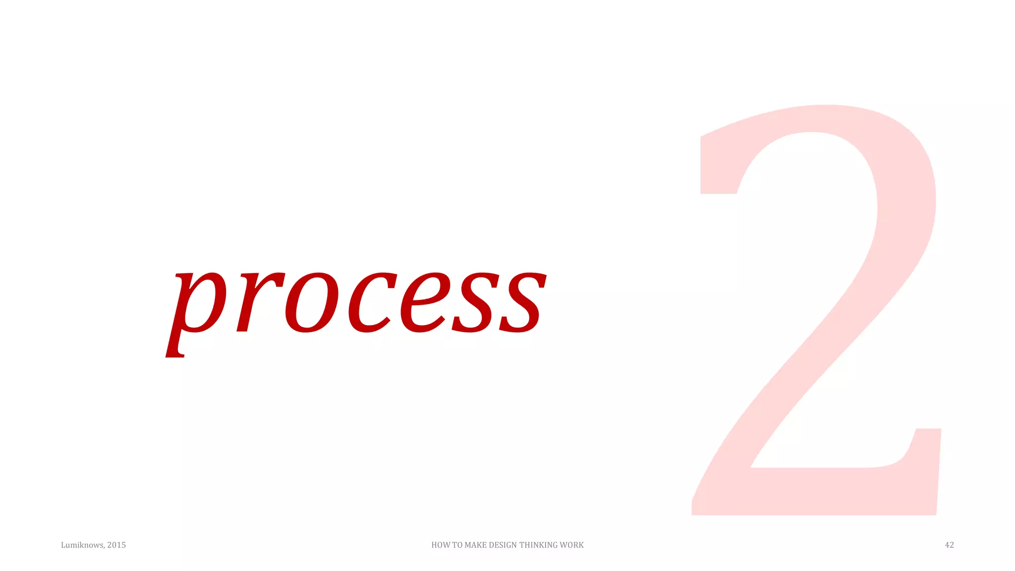 process
Lumiknows, 2015 HOW TO MAKE DESIGN THINKING WORK 42
 