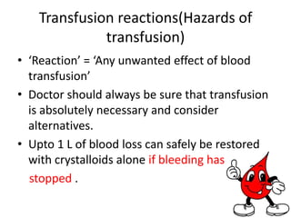 Indication-   Replacement of red cells inanaemic patients. -    Use with crystalloid or colloid         solution in acute blood loss.      Dosage      10 - 15 ml / kg