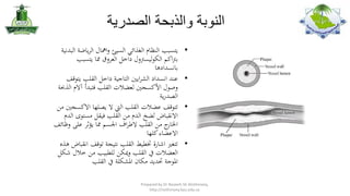 ‫النوبة والذبحة الصدرية‬
‫•‬

‫•‬
‫•‬

‫•‬

‫يت ببلالنظرضاملالغذائيلال يئلوامهرضاللال يرضاة لالبدني ل‬
‫برتاكملالكولي رتوللداخللالع وقلممرضاليت ببل‬
‫برضان دادهرضا‬
‫عندلان دادلالش اينيلالترضاجي لداخللالقلبليتوقفل‬
‫وصوللاألك جنيللعضالتلالقلبلفتبدألآالم الذحب ل‬
‫الصدري‬
‫تتوقفلعضالتلالقلبلاليتلالليصلهرضالاالك جنيلةنل‬
‫االنقبرضاضللضخلالدملةنلالقلبلفيقللة توىلالدمل‬
‫اما جلةنلالقلبلالط افلاجل ملممرضاليؤث لعلىلوظرضائفل‬
‫ل‬
‫رضار‬
‫االعضرضاءلكلهرضا‬
‫تتغريلاشرضارالختطيطلالقلبلنتيج لتوقفلانقبرضاضلهذهل‬
‫العضالتليفلالقلبلوميكنلللطبيبلةنلخالللشكلل‬
‫املوج لحتديدلةكرضانلاملشكل ليفلالقلب‬

‫,‪Prepared by Dr Nazeeh Sh Alothmany‬‬
‫‪http://nothmany.kau.edu.sa‬‬

 