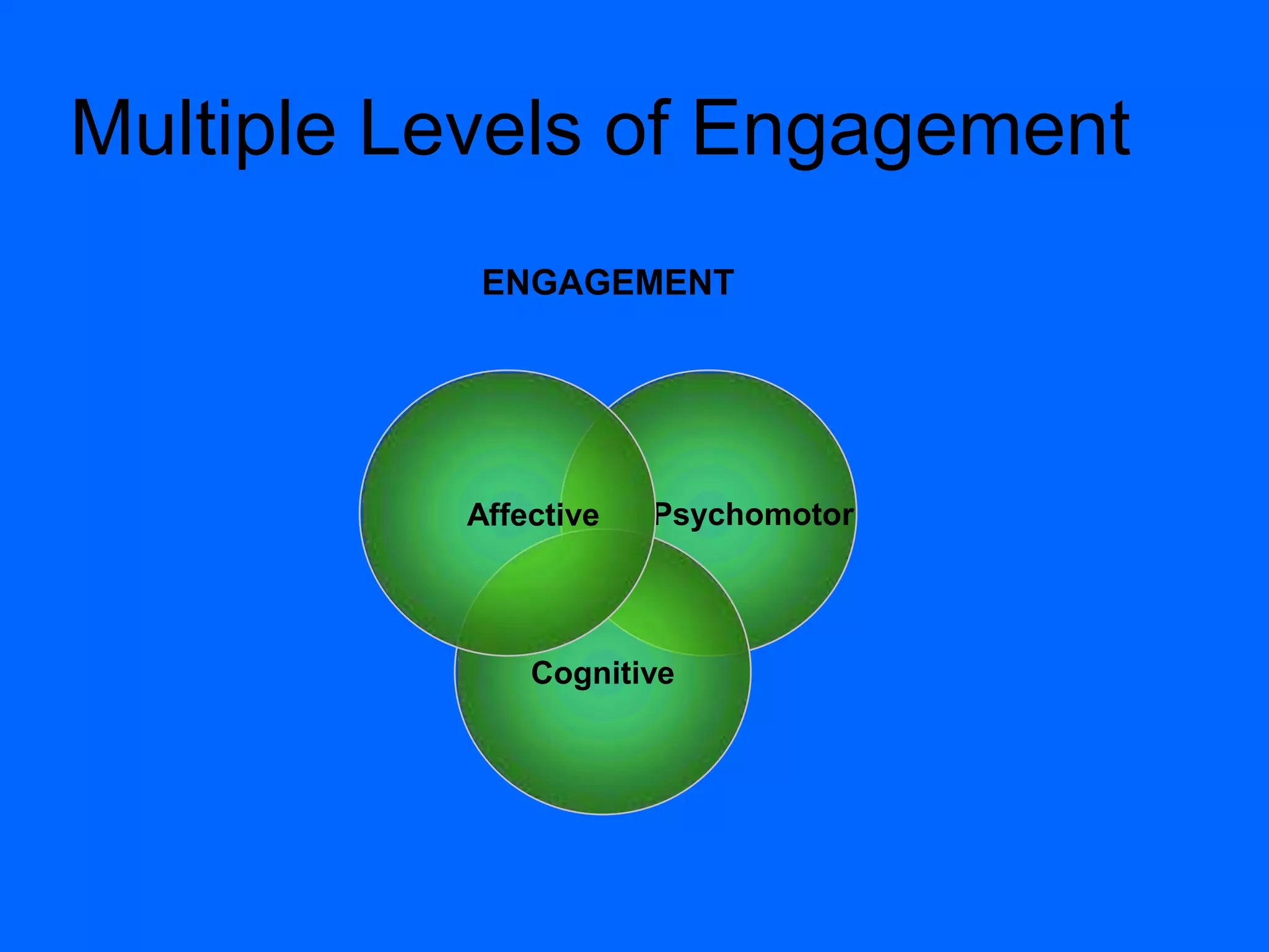 Multiple Levels of Engagement
Psychomotor
Cognitive
Affective
ENGAGEMENT
 