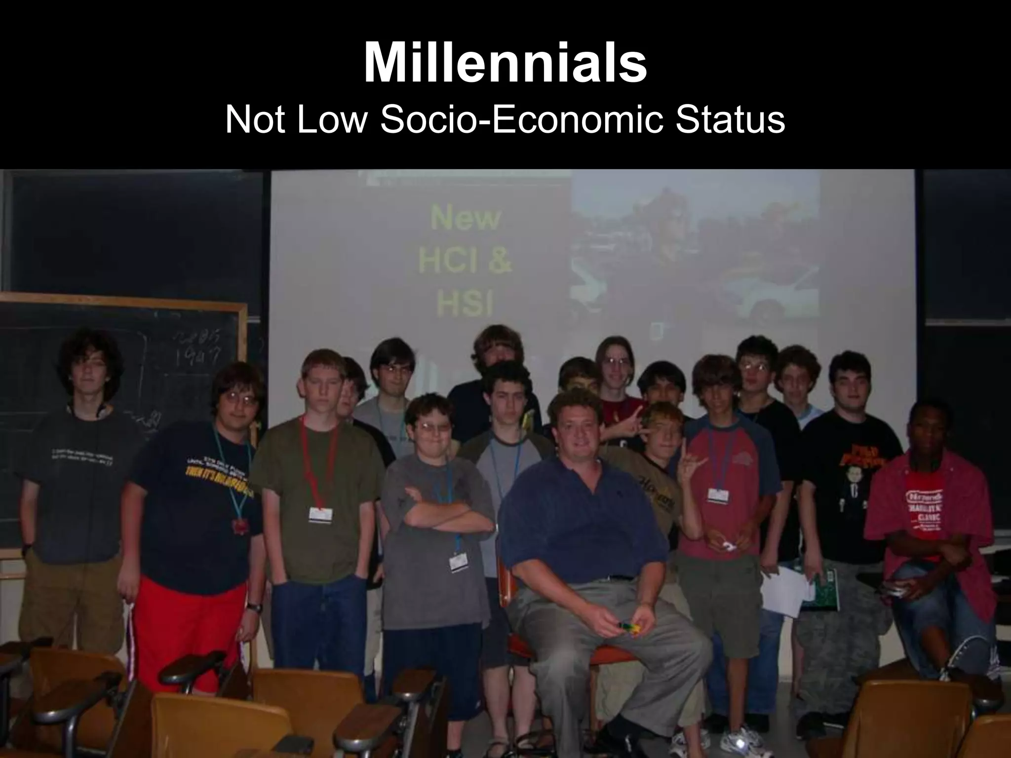 Millennials
Not Low Socio-Economic Status
 
