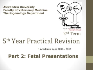 5 th  Year Practical Revision ,[object Object],Alexandria University Faculty of Veterinary Medicine Theriogenology Department  Part 2: Fetal Presentations 2 nd  Term 
