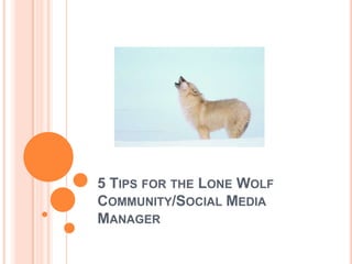 5 TIPS FOR THE LONE WOLF
COMMUNITY/SOCIAL MEDIA
MANAGER
 