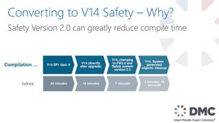 Safety Version 2.0 can greatly reduce compile time
Converting to V14 Safety – Why?
 