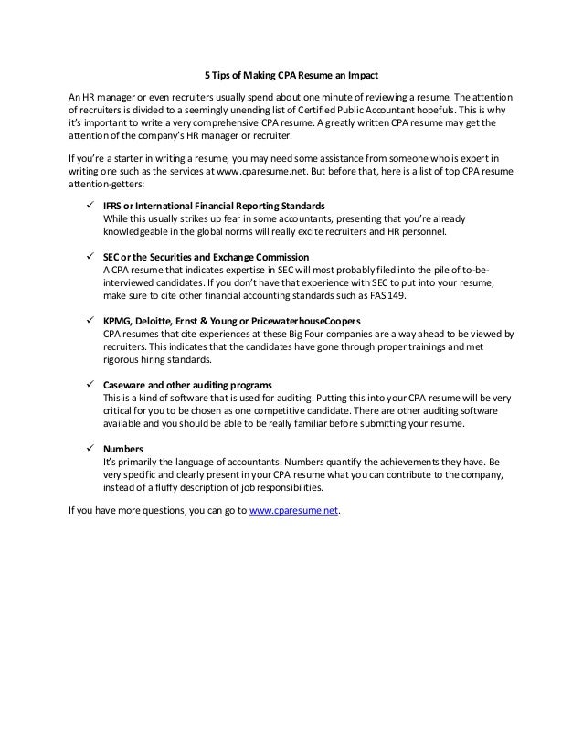 5 Tips Of Making Cpa Resume An Impact