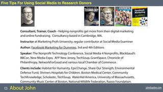 johnhaydon.com
Five Tips For Using Social Media to Research Donors
Consultant, Trainer, Coach - Helping nonprofits get mor...