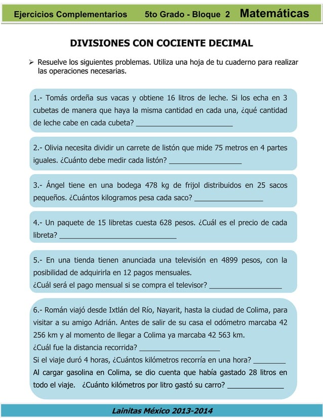 5to grado bloque 2 ejercicios complementarios