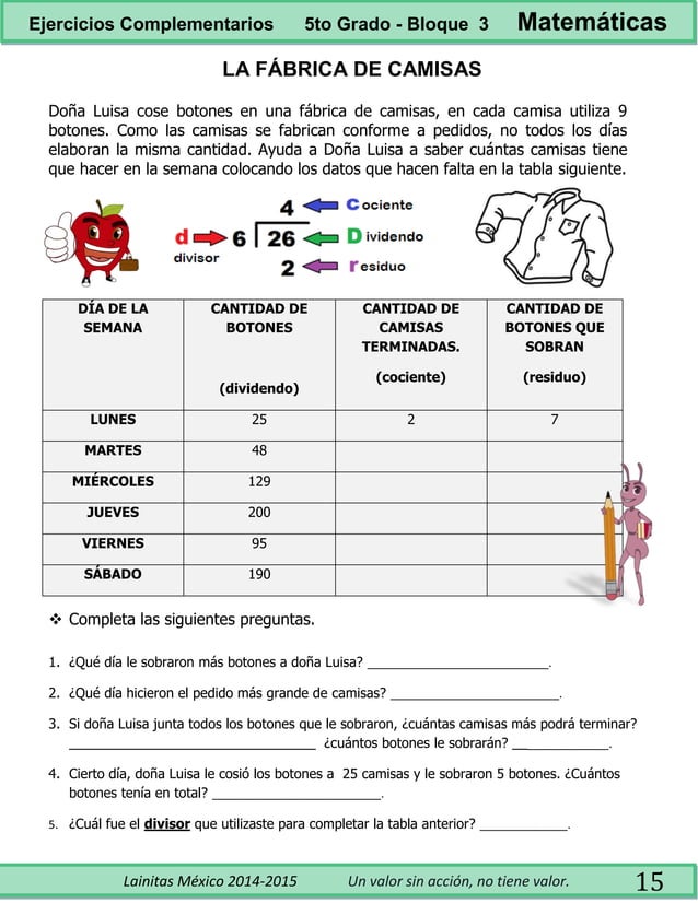 5to grado bloque 3 ejercicios complementarios