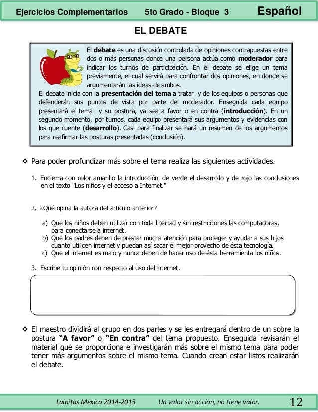 5to grado bloque 3 ejercicios complementarios