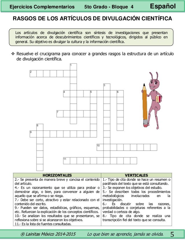 5to grado bloque 4 ejercicios complementarios