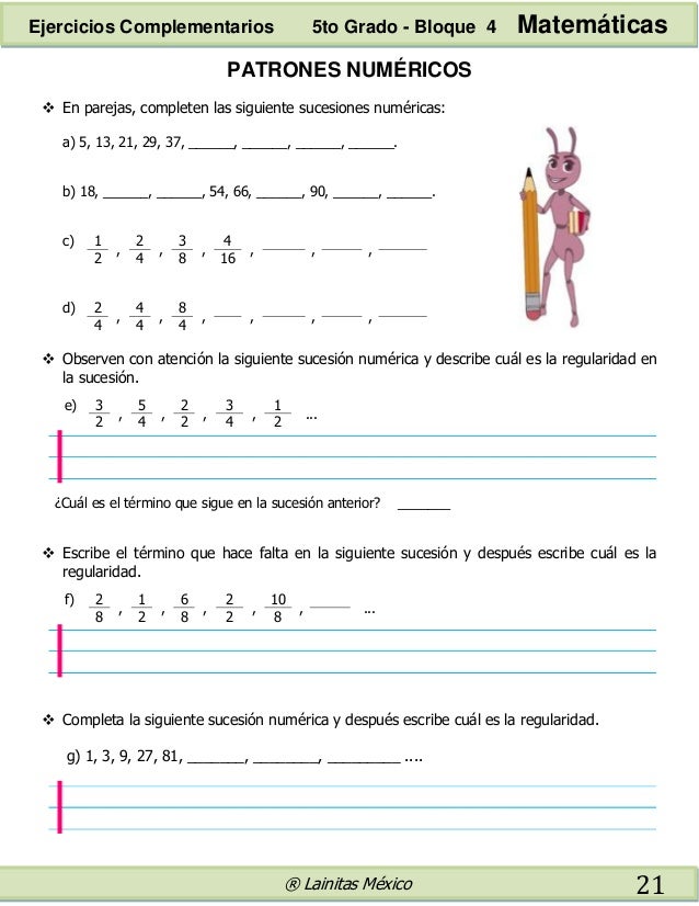 5to Grado Bloque 4 Ejercicios Complementarios