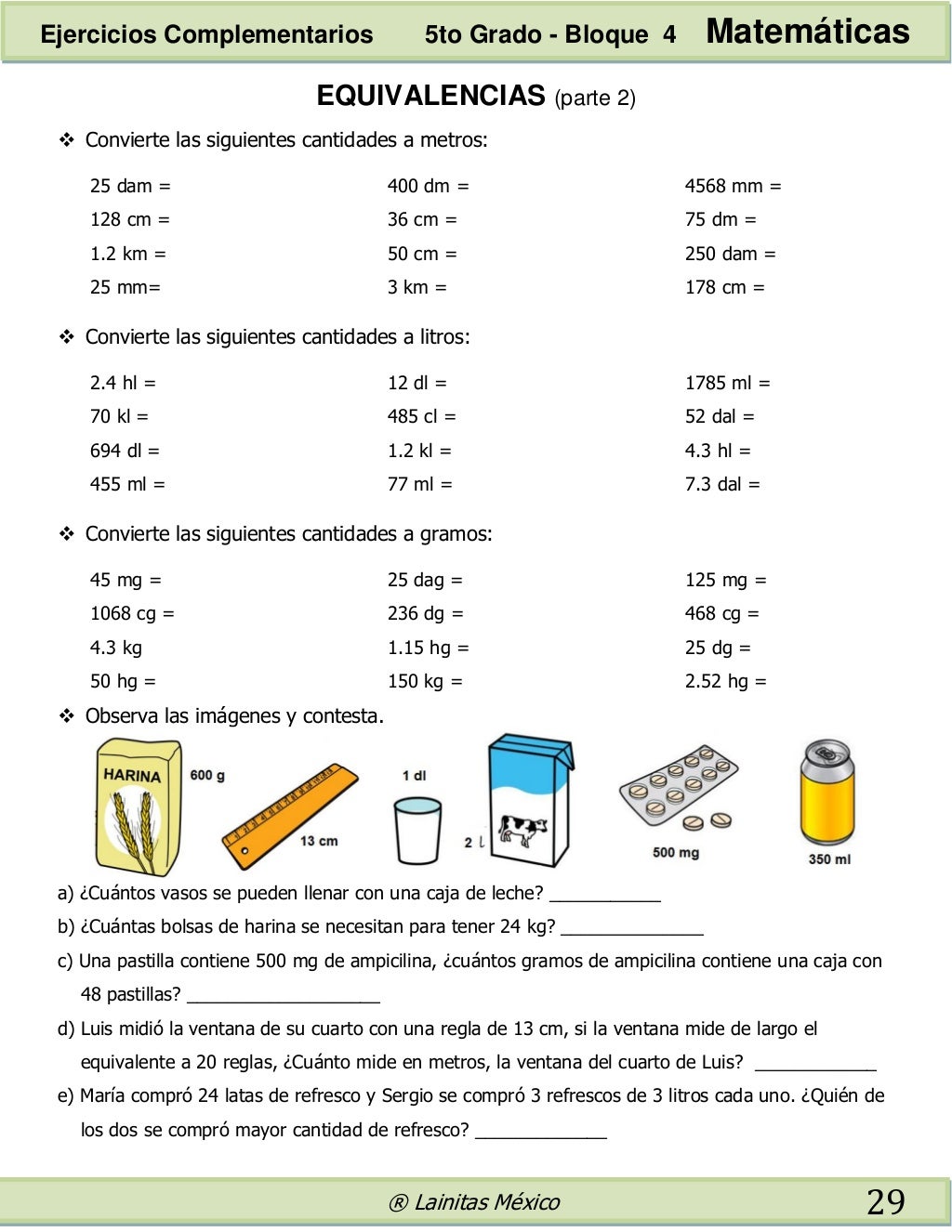 5to grado bloque 4 ejercicios complementarios