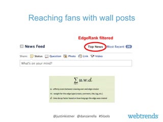 Reaching fans with wall posts

                     EdgeRank ﬁltered




      @justinkistner @danzarrella #5tools
 
