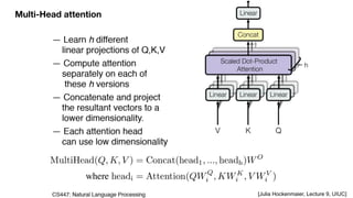 [Julia Hockenmaier, Lecture 9, UIUC]
Multi-Head attention
 