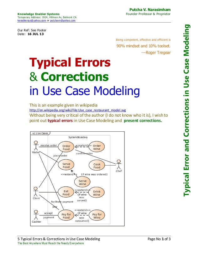 Typical Errors & Corrections in Use Case Modeling