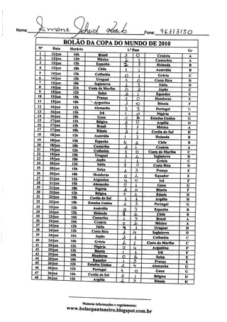 Nome: f^ vvv(0v-v e_
"7
JZ.
A Fone: elG3l3l$0
BOLAO DA COPA DO MUNDO DE 2010
Maiores Informações eregulamento:
www.bolaopantaneiro.blogspot.com.br
 