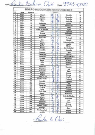 Nome: CMtàs 1T)CÍ_
ixx r^jgas cCQéo
BOLAO DA COPA DO MUNDO DE 2014
 