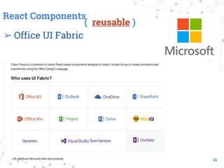 React Components
( reusable )
➢Office UI Fabric
31
 