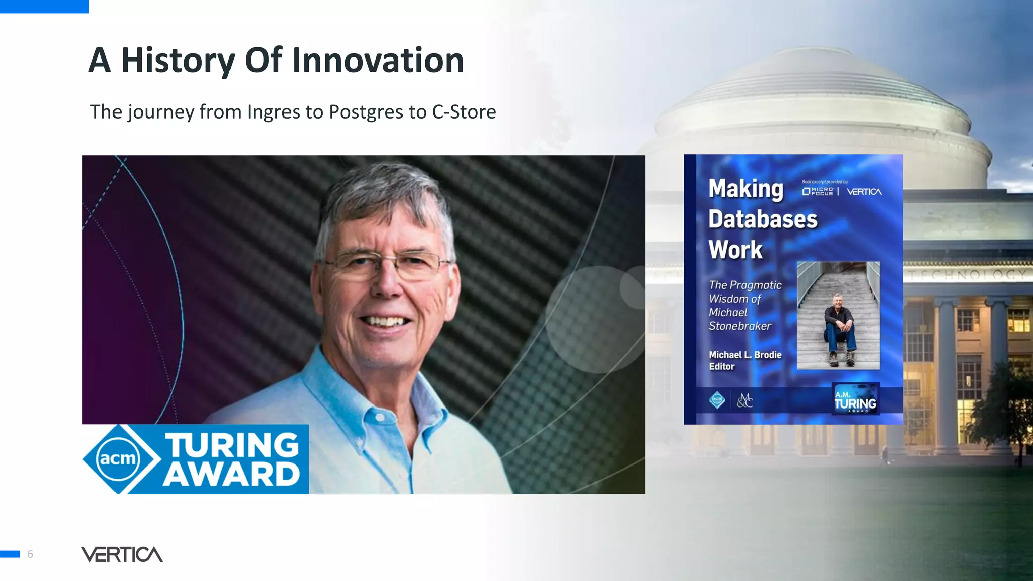 6
A History Of Innovation
6
The journey from Ingres to Postgres to C-Store
 