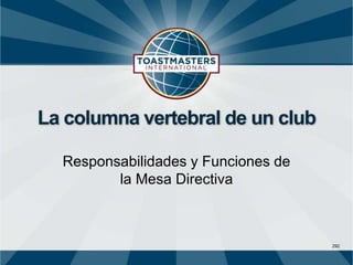 292
La columna vertebral de un club
Responsabilidades y Funciones de
la Mesa Directiva
 