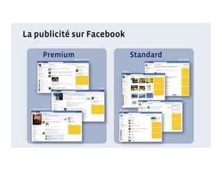 La publicité sur Facebook

            Premium   Page d’accueil
                                                          Standard          Messages




                                                 Photos
 ds



                                       Proﬁl



                                                                     Evènements



  Proﬁl de mes amis                            Groupes
 