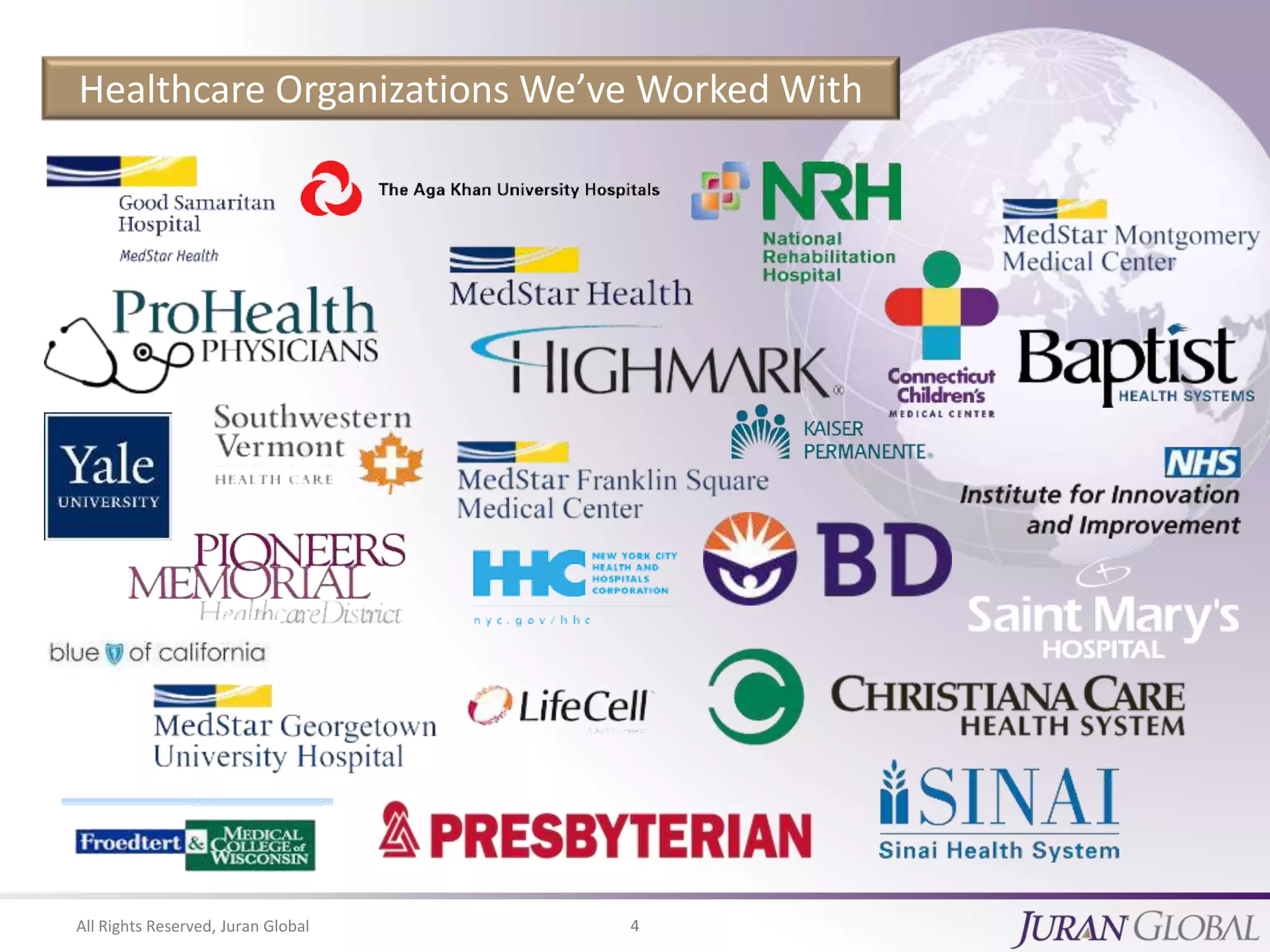 All Rights Reserved, Juran Global 4
Healthcare Organizations We’ve Worked With
 