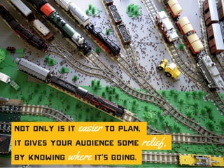 Not only is it easier to plan,
it gives your audience some relief,
by knowing where it’s going.
 