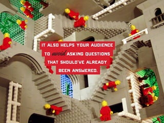 It also helps your audience
to avoid asking questions
that should’ve already
been answered.
 