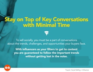 Stay on Top of Key Conversations
with Minimal Time
FUNNEL
To sell socially, you must be a part of conversations
about the ...