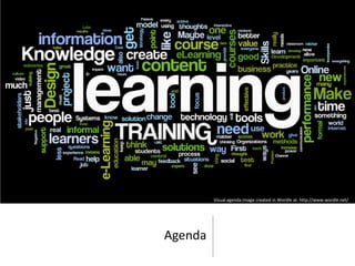 Visual agenda image created in Wordle at: http://www.wordle.net/




Agenda
 