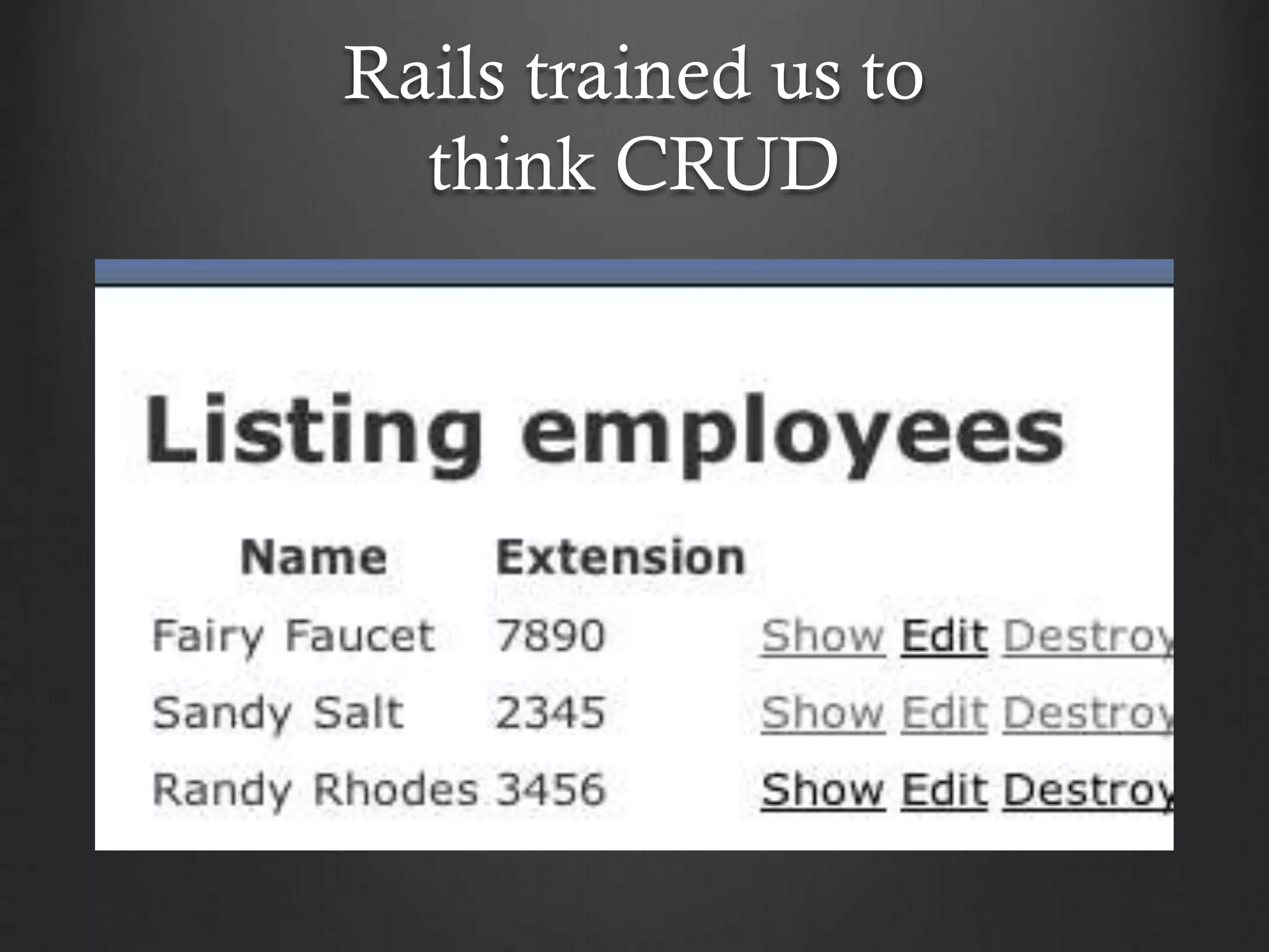 Rails trained us to
think CRUD

 