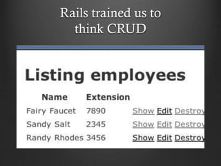Rails trained us to
think CRUD

 