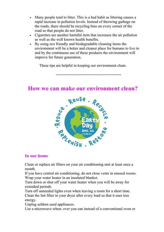 5 ways to keep the environment clean | PDF
