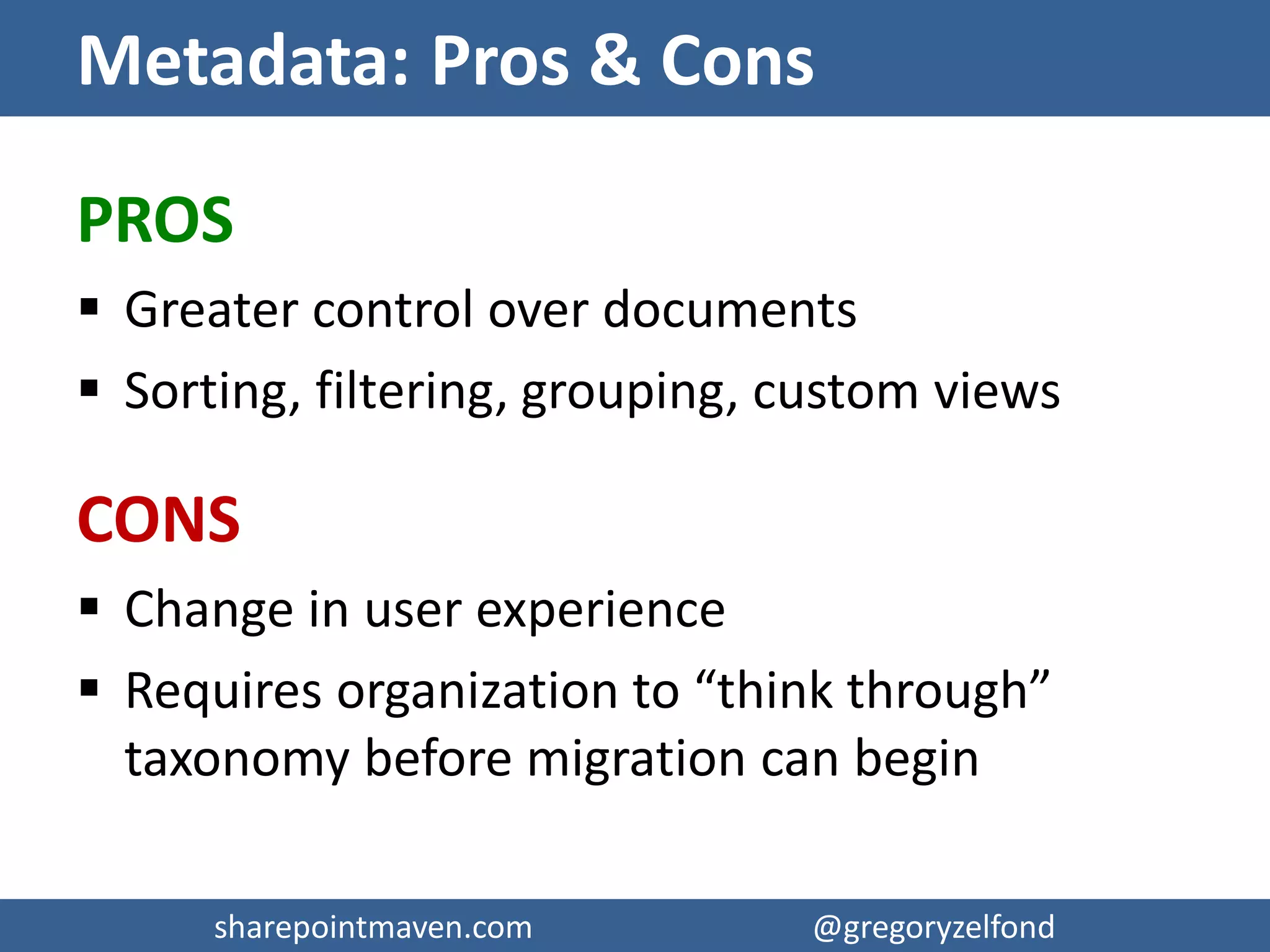 sharepointmaven.com @gregoryzelfondsharepointmaven.com @gregoryzelfond
Option 2: Metadata
 