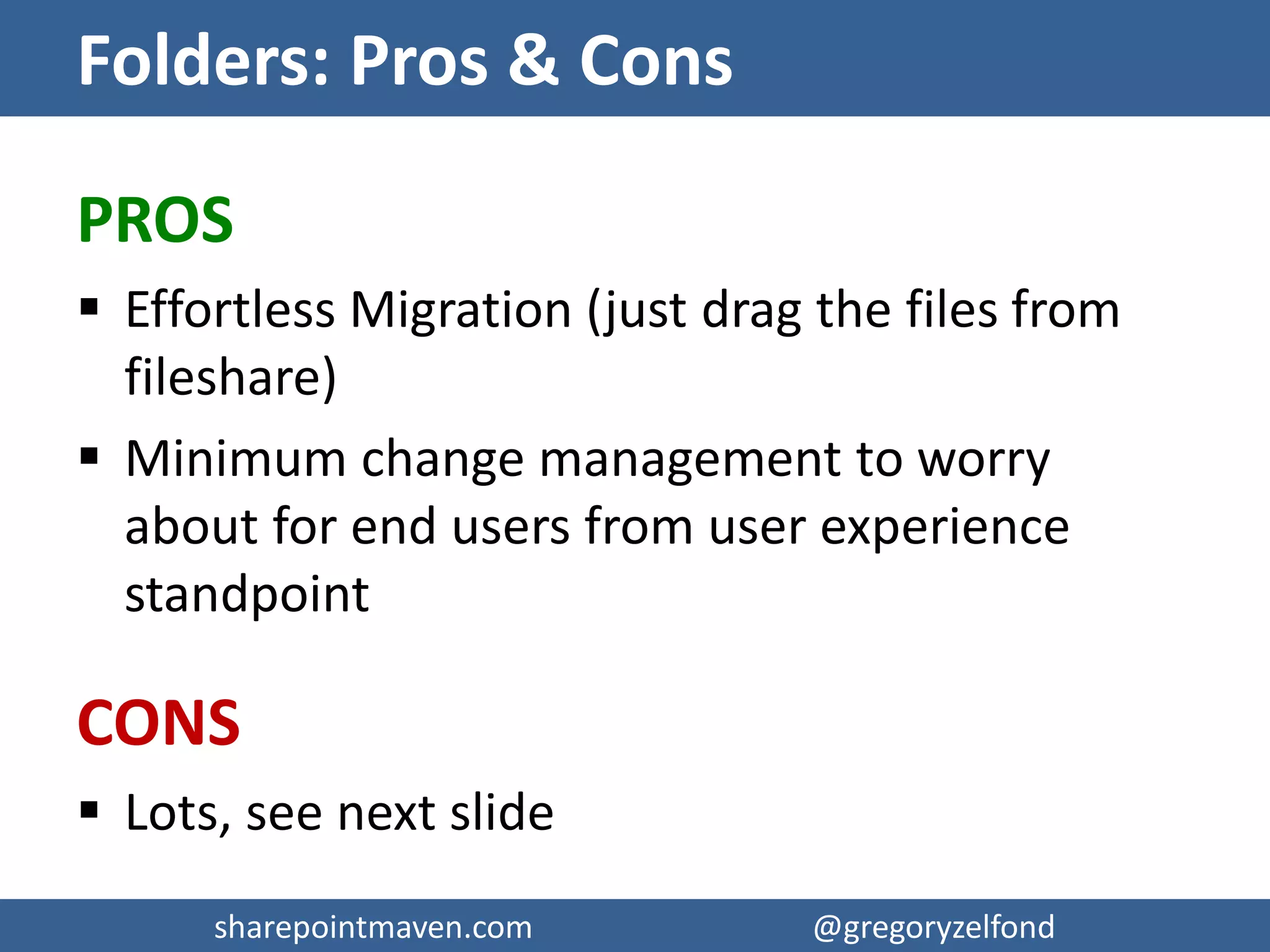 sharepointmaven.com @gregoryzelfondsharepointmaven.com @gregoryzelfond
Option 1: Folders
 