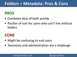 sharepointmaven.com @gregoryzelfondsharepointmaven.com @gregoryzelfond
Option 3: Folders + Metadata
+ =
 