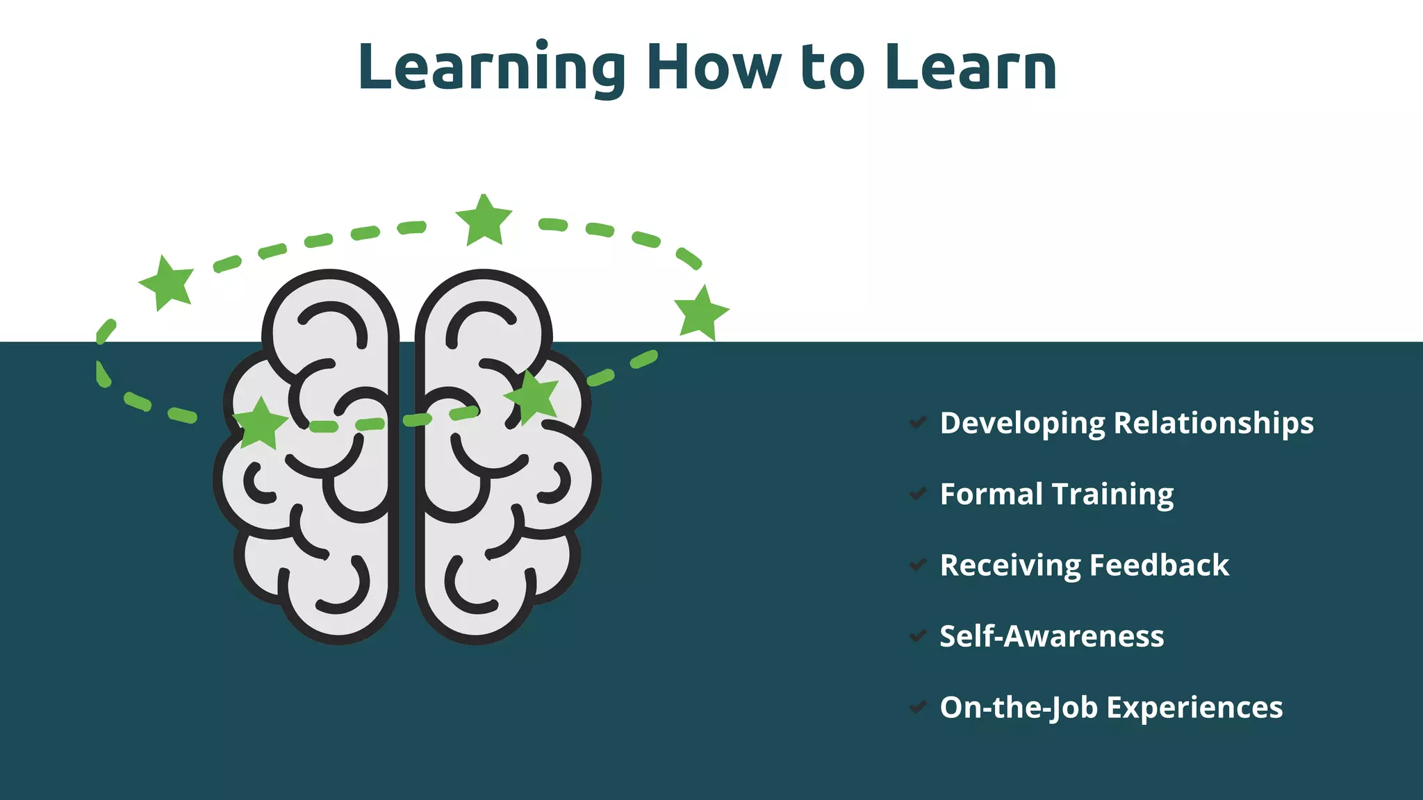 Developing Relationships
Formal Training
Receiving Feedback
Self-Awareness
On-the-Job Experiences
Learning How to Learn
 