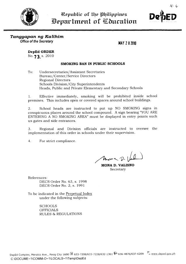 Deped order no 73 s 2010