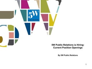 5W Public Relations is Hiring:
 Current Position Openings


     By 5W Public Relations




                                 1
 