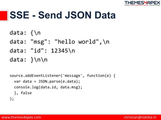 SSE - Send JSON Data
data: {n
data: "msg": "hello world",n
data: "id": 12345n
data: }nn
source.addEventListener('message',...