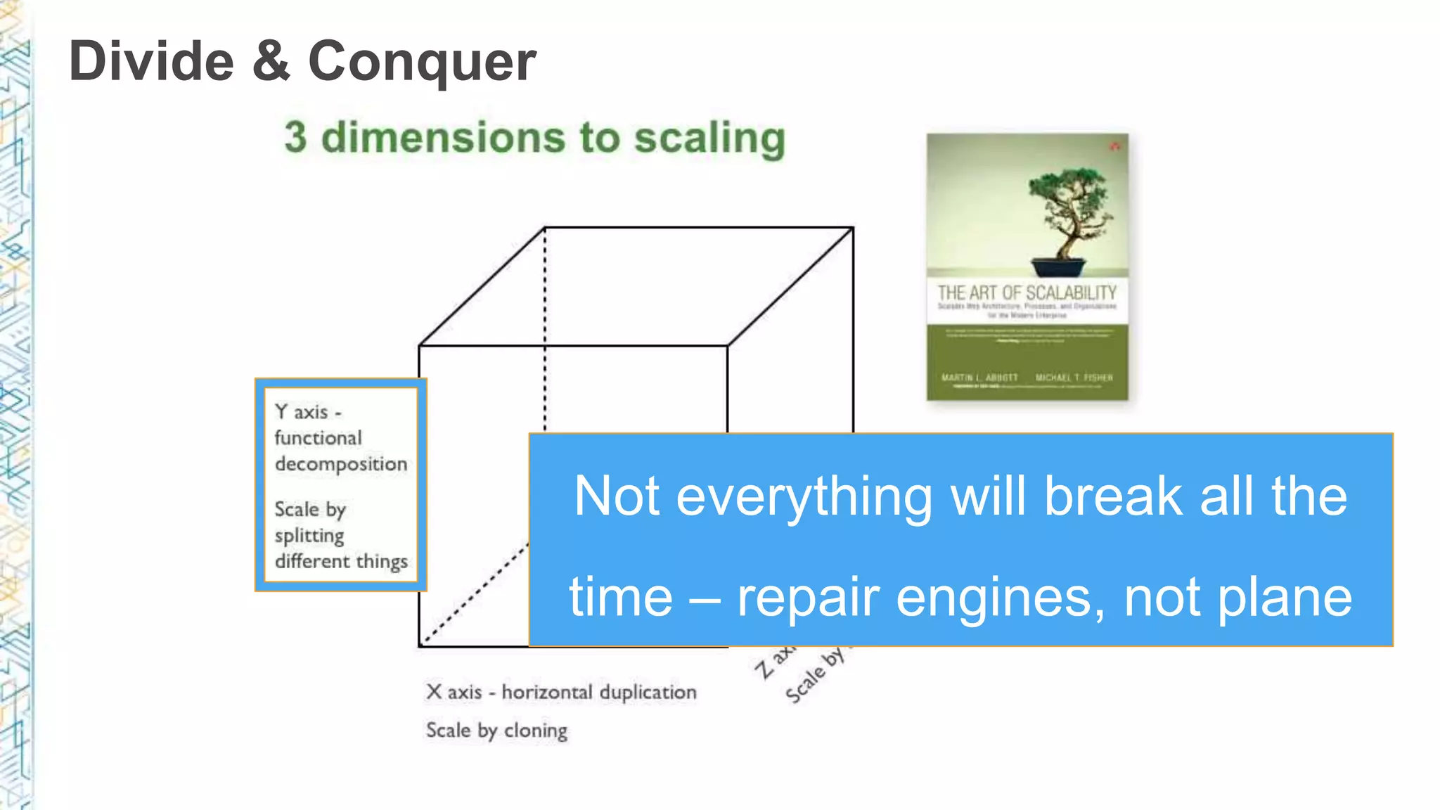 Divide & Conquer
Not everything will break all the
time – repair engines, not plane
 