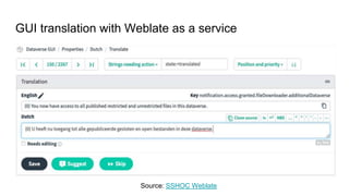 GUI translation with Weblate as a service
Source: SSHOC Weblate
 