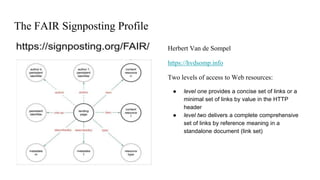 The FAIR Signposting Profile
Herbert Van de Sompel
https://hvdsomp.info
Two levels of access to Web resources:
● level one...