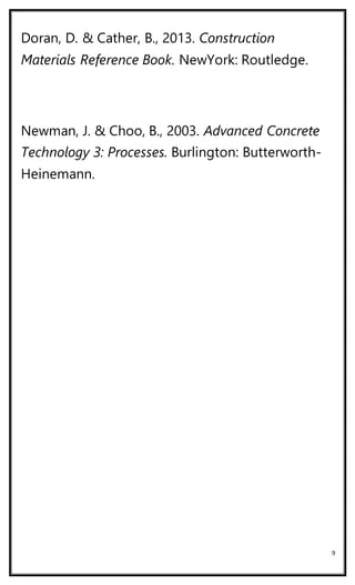 9
Doran, D. & Cather, B., 2013. Construction
Materials Reference Book. NewYork: Routledge.
Newman, J. & Choo, B., 2003. Advanced Concrete
Technology 3: Processes. Burlington: Butterworth-
Heinemann.
 