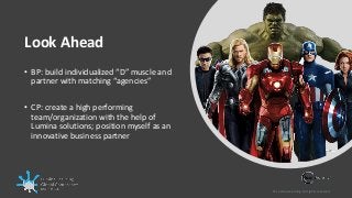 © Lumina Learning. All rights reserved.
Look Ahead
• BP: build individualized “D” muscle and
partner with matching “agencies”
• CP: create a high performing
team/organization with the help of
Lumina solutions; position myself as an
innovative business partner
 