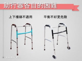 助行器各自的困難
上下樓梯不適用 平衡不好更危險
 