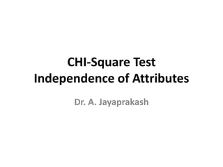 CHI-Square Test
Independence of Attributes
Dr. A. Jayaprakash
 