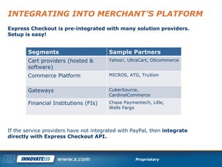 INTEGRATING INTO MERCHANT’S PLATFORM If the service providers have not integrated with PayPal, then  integrate directly wi...