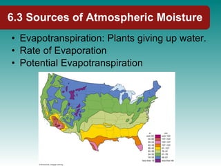 Evapotranspiration: Plants giving up water. Rate of Evaporation Potential Evapotranspiration 6.3 Sources of Atmospheric Moisture 