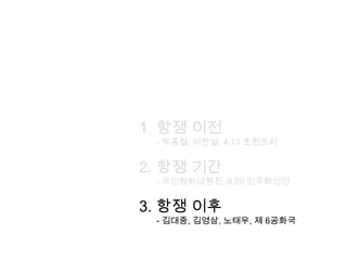 6월 29일 노태우 민정당 대표위원이 8개항의 시국수습 내용을 포함한 6·29 선언을 발표.  대통령직선제 개헌을 통한 1988년 2월 평화적 정권이양
